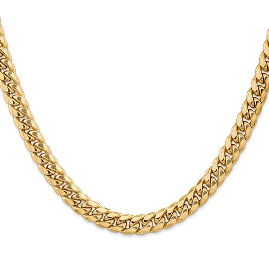 10KT Yellow Gold 7.3MM Semi Solid Miami Cuban Chain - 4 Lengths