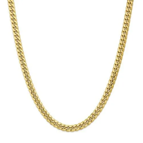 10KT Yellow Gold 7.3MM Semi Solid Miami Cuban Chain - 4 Lengths