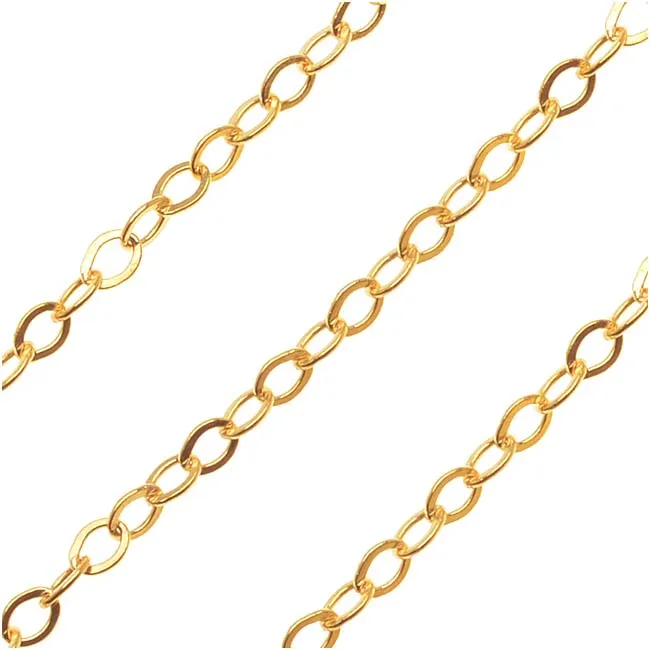 14K Gold FIlled Fine Flat Cable Chain, 1.5mm, by the Foot