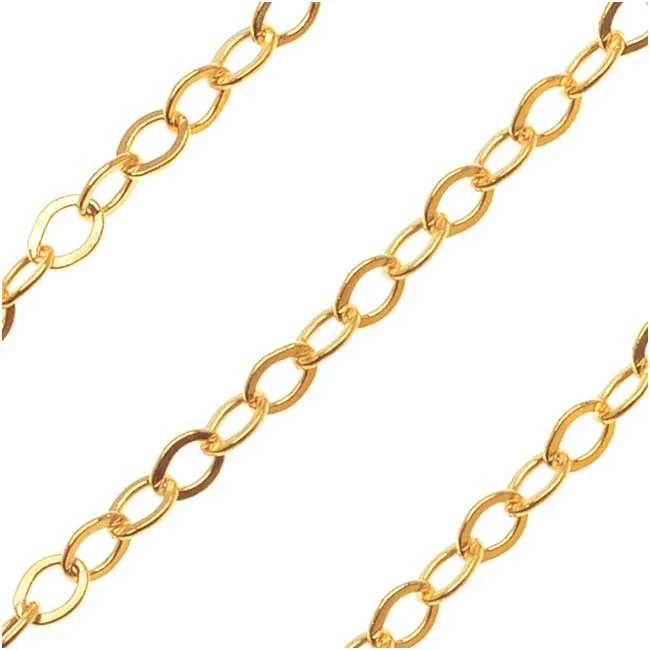 14K Gold FIlled Fine Flat Cable Chain, 1.5mm, by the Foot
