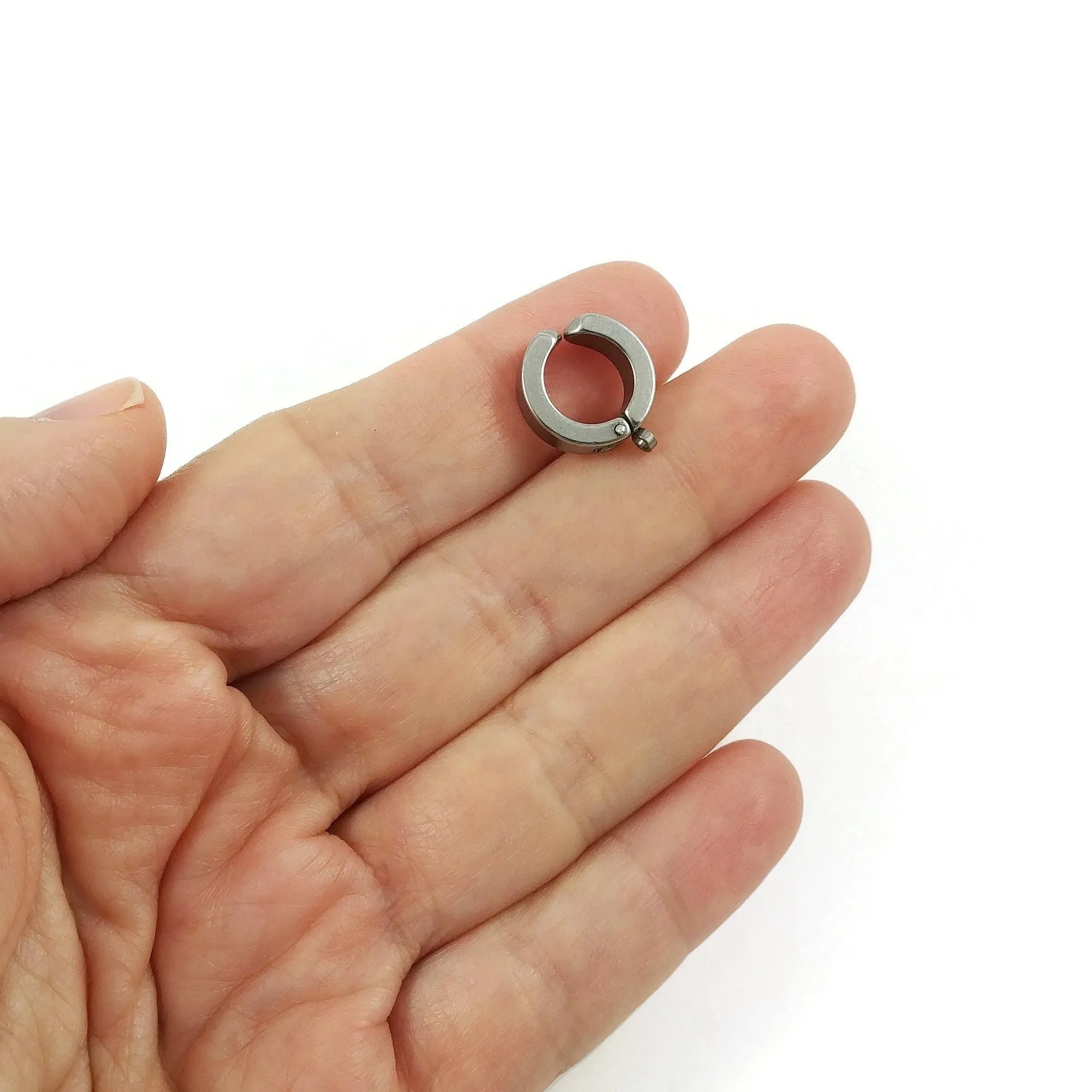 2 No piercing huggie hoops with loop, Stainless steel clip on ear cuffs
