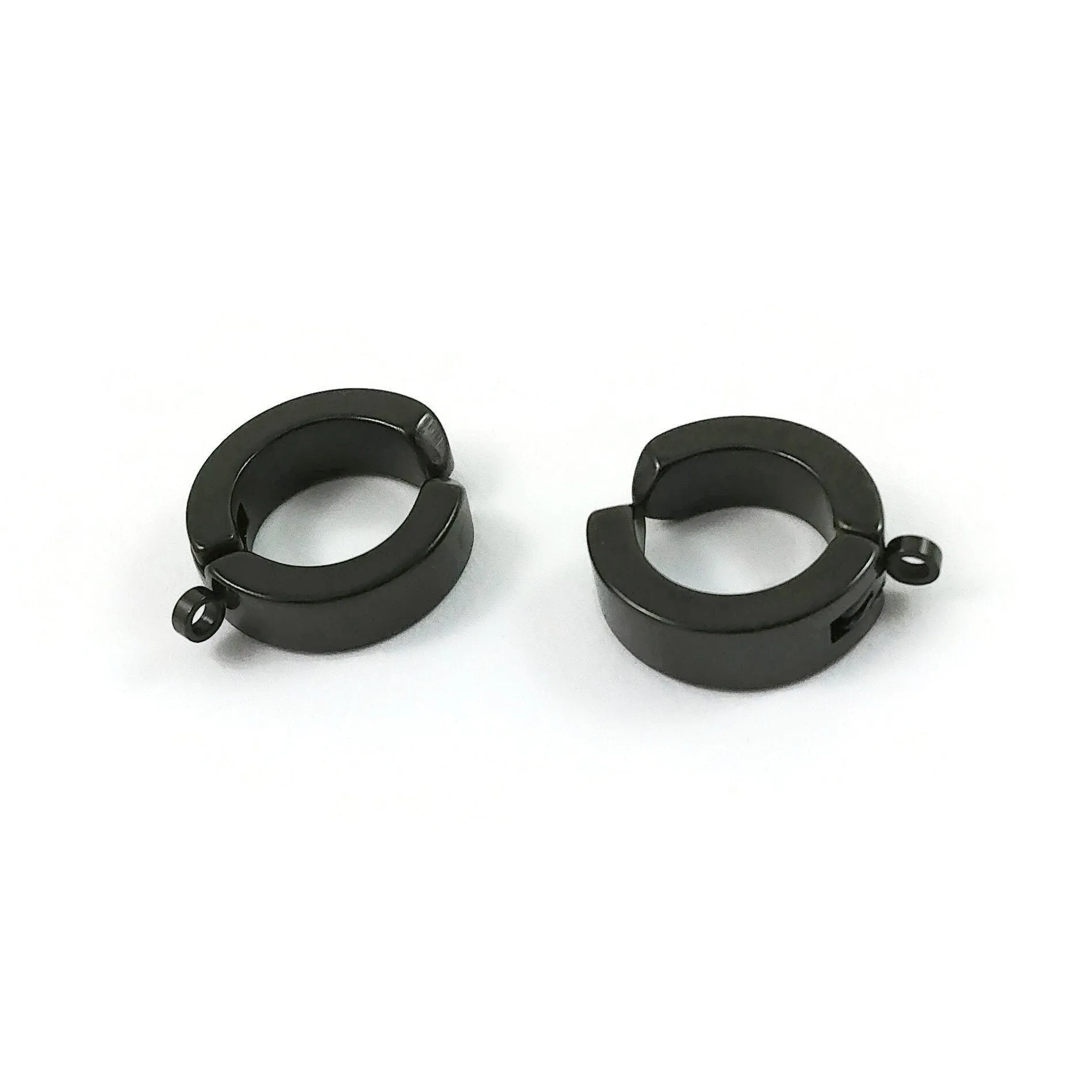 2 No piercing huggie hoops with loop, Stainless steel clip on ear cuffs