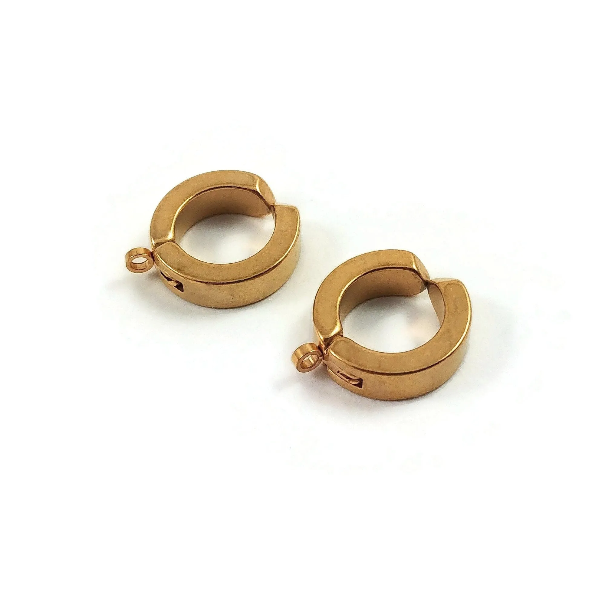 2 No piercing huggie hoops with loop, Stainless steel clip on ear cuffs