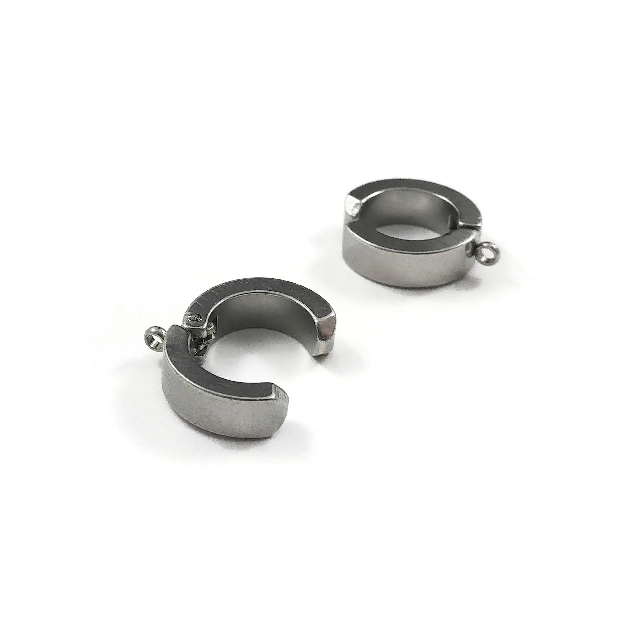2 No piercing huggie hoops with loop, Stainless steel clip on ear cuffs