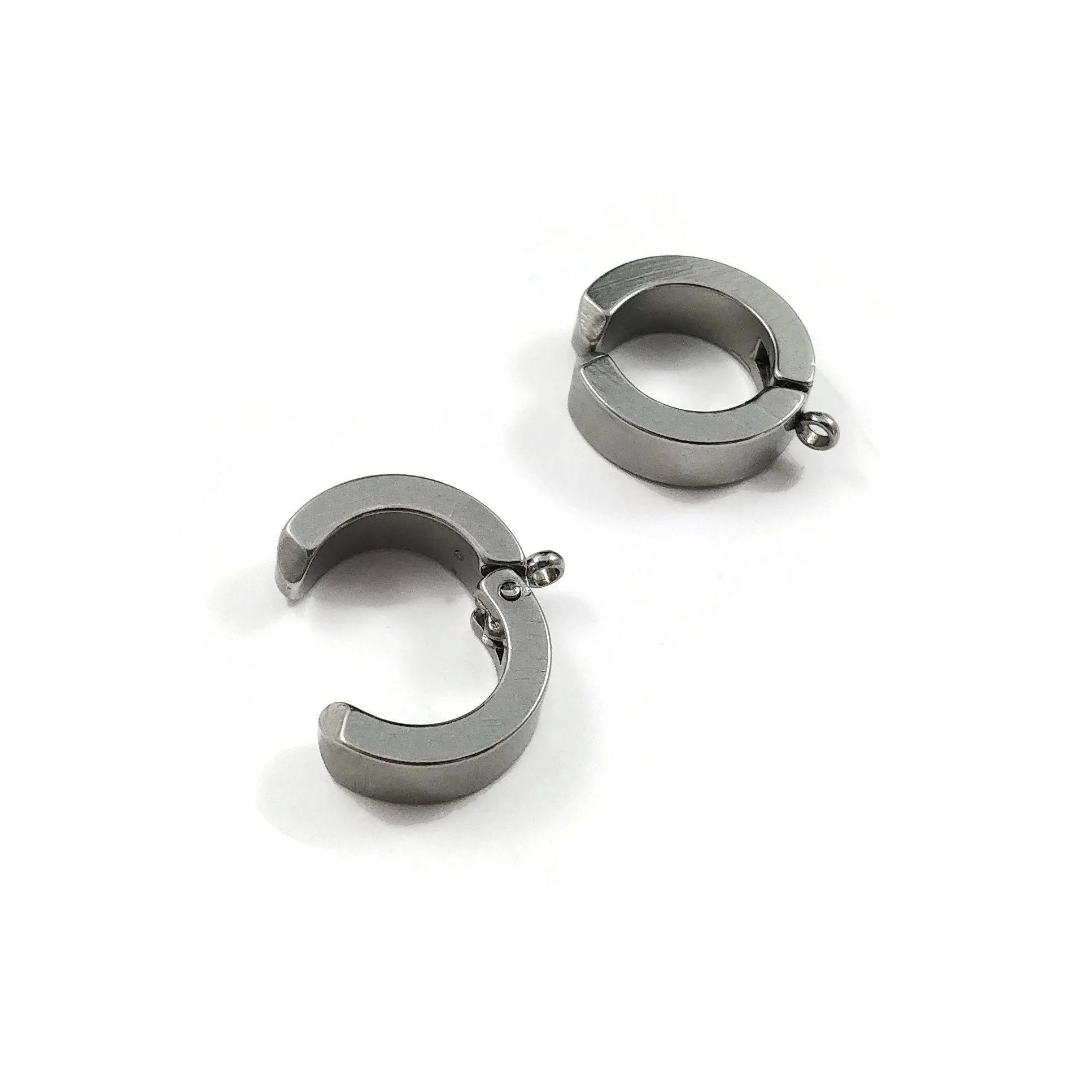 2 No piercing huggie hoops with loop, Stainless steel clip on ear cuffs