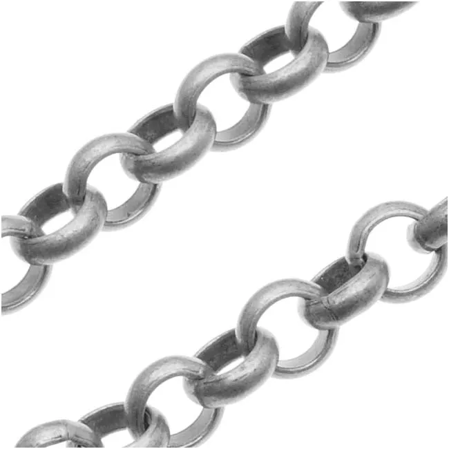 Antiqued Silver Plated Rolo Chain, 4.8mm by the Foot