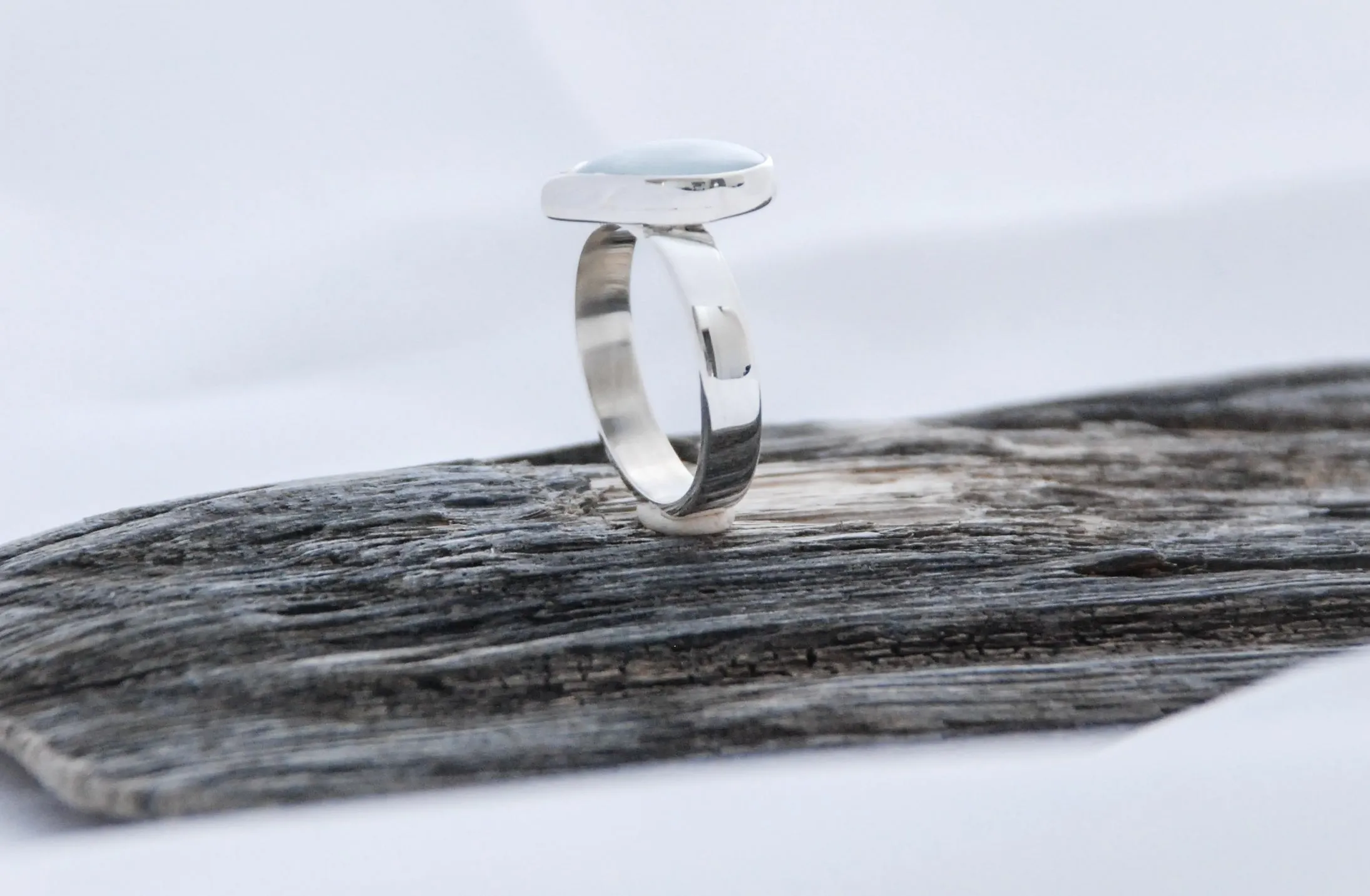 Aquamarine Pear Bezel Sterling Silver ring