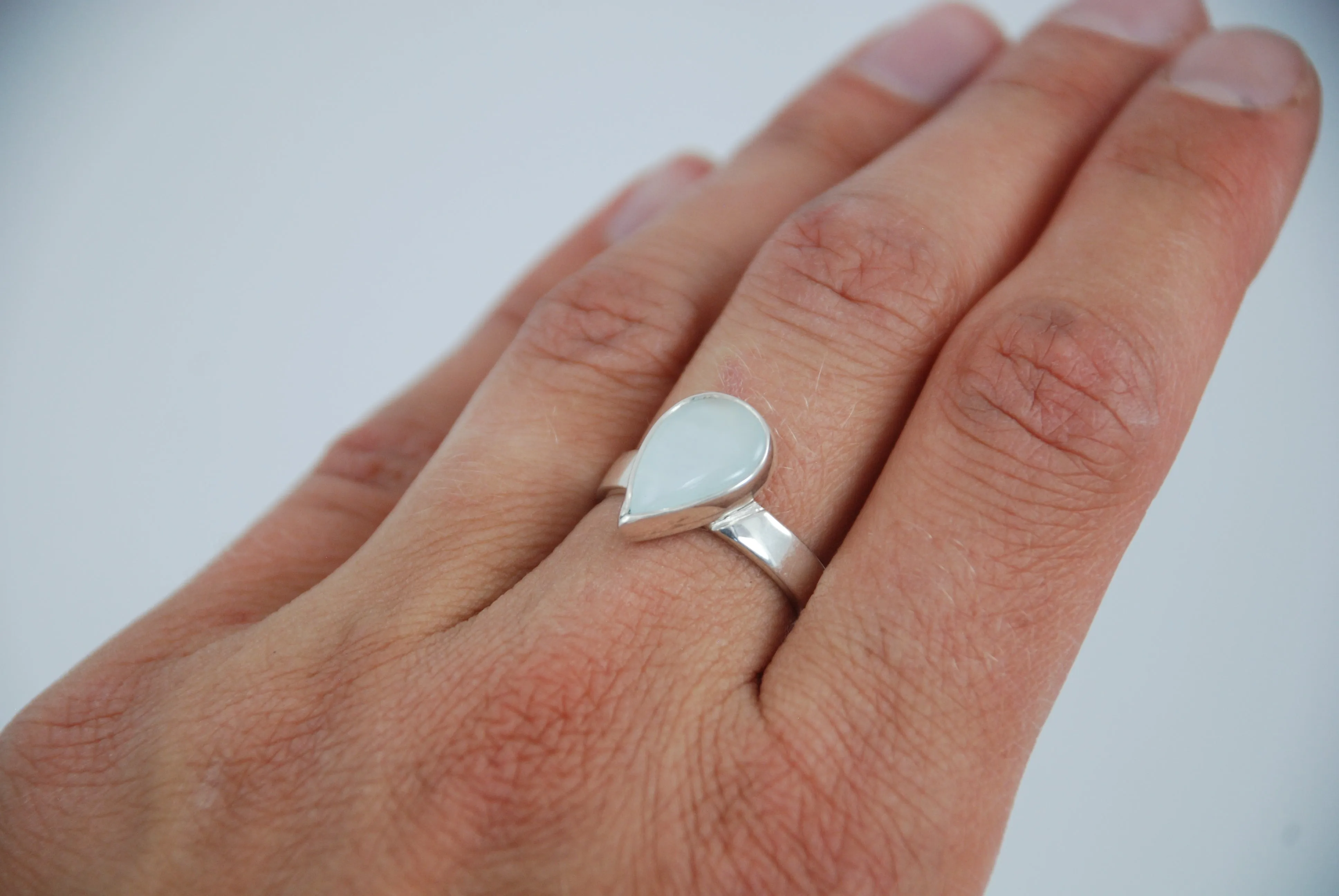 Aquamarine Pear Bezel Sterling Silver ring