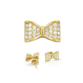 Bow Tie 14K Gold Filled Earrings Cubic Zirconia Hip Hop Studs Jewelry Men Women