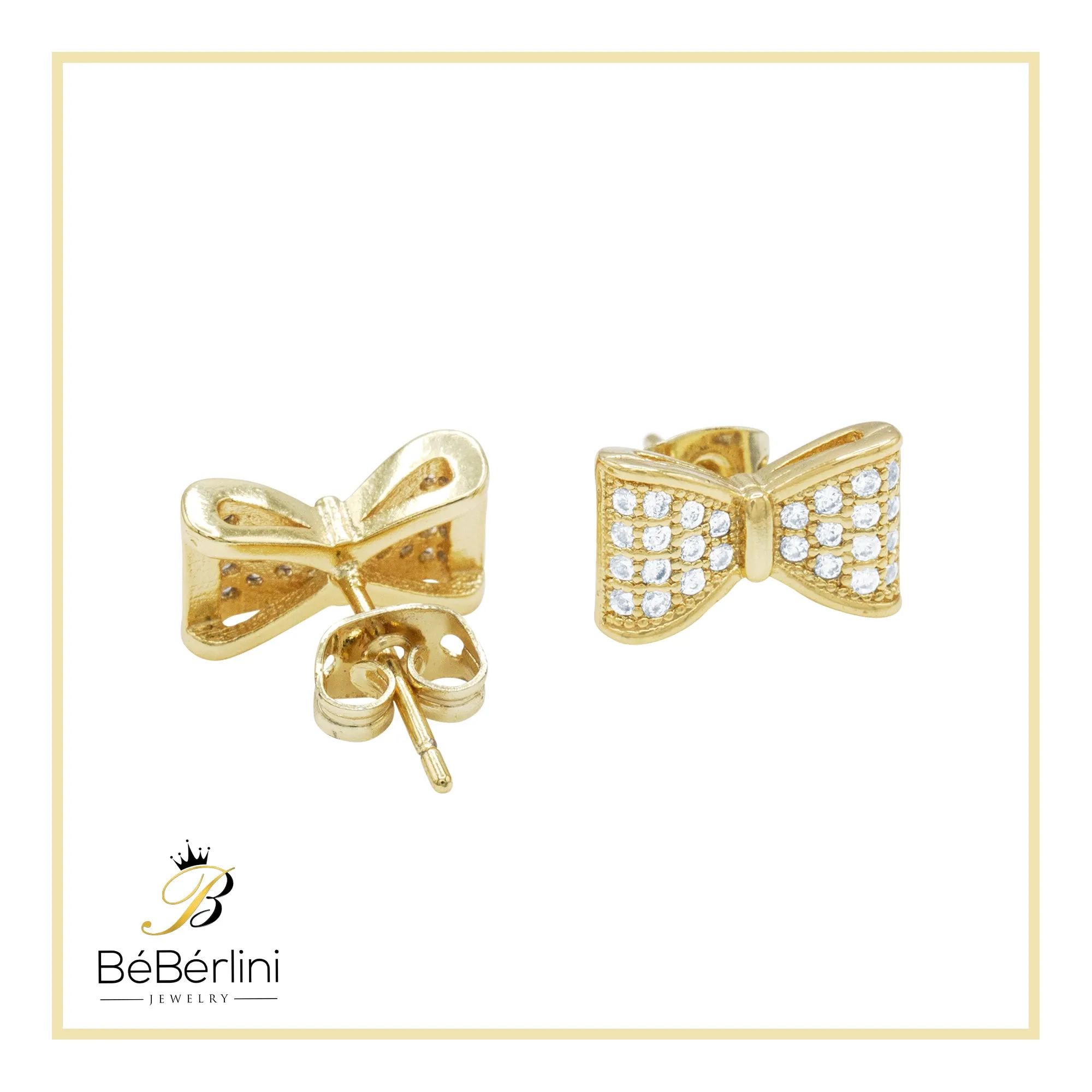 Bow Tie 14K Gold Filled Earrings Cubic Zirconia Hip Hop Studs Jewelry Men Women