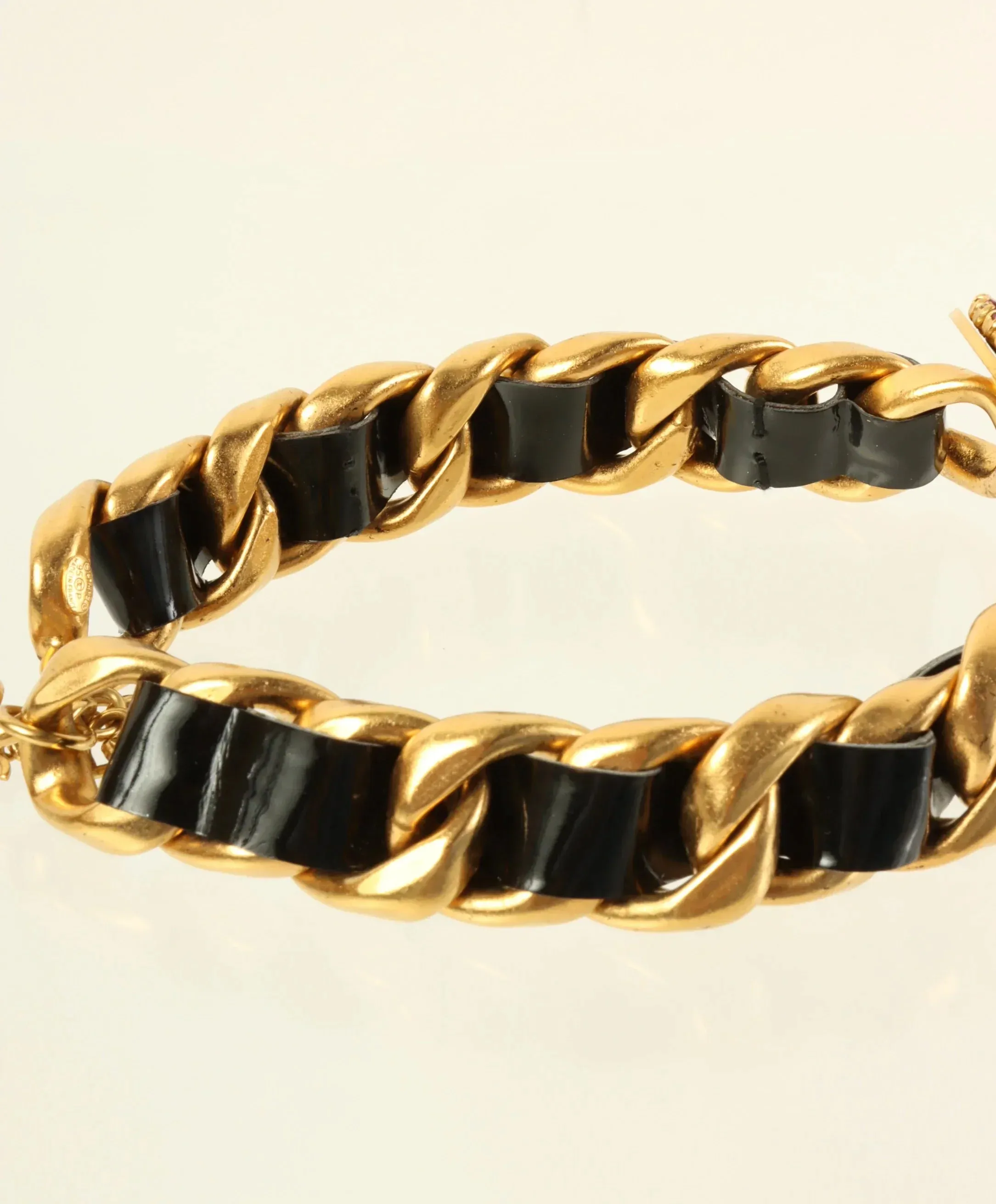 CHANEL 1995 Made Rhinestone Round Cc Mark Chain Choker Gold/Black/Multi