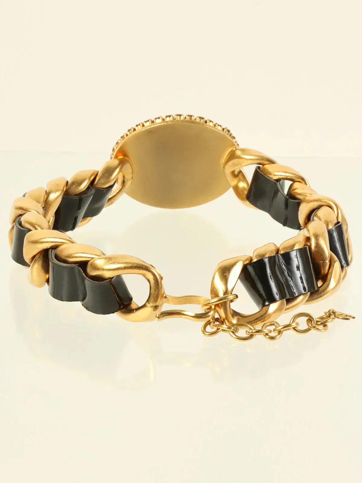 CHANEL 1995 Made Rhinestone Round Cc Mark Chain Choker Gold/Black/Multi