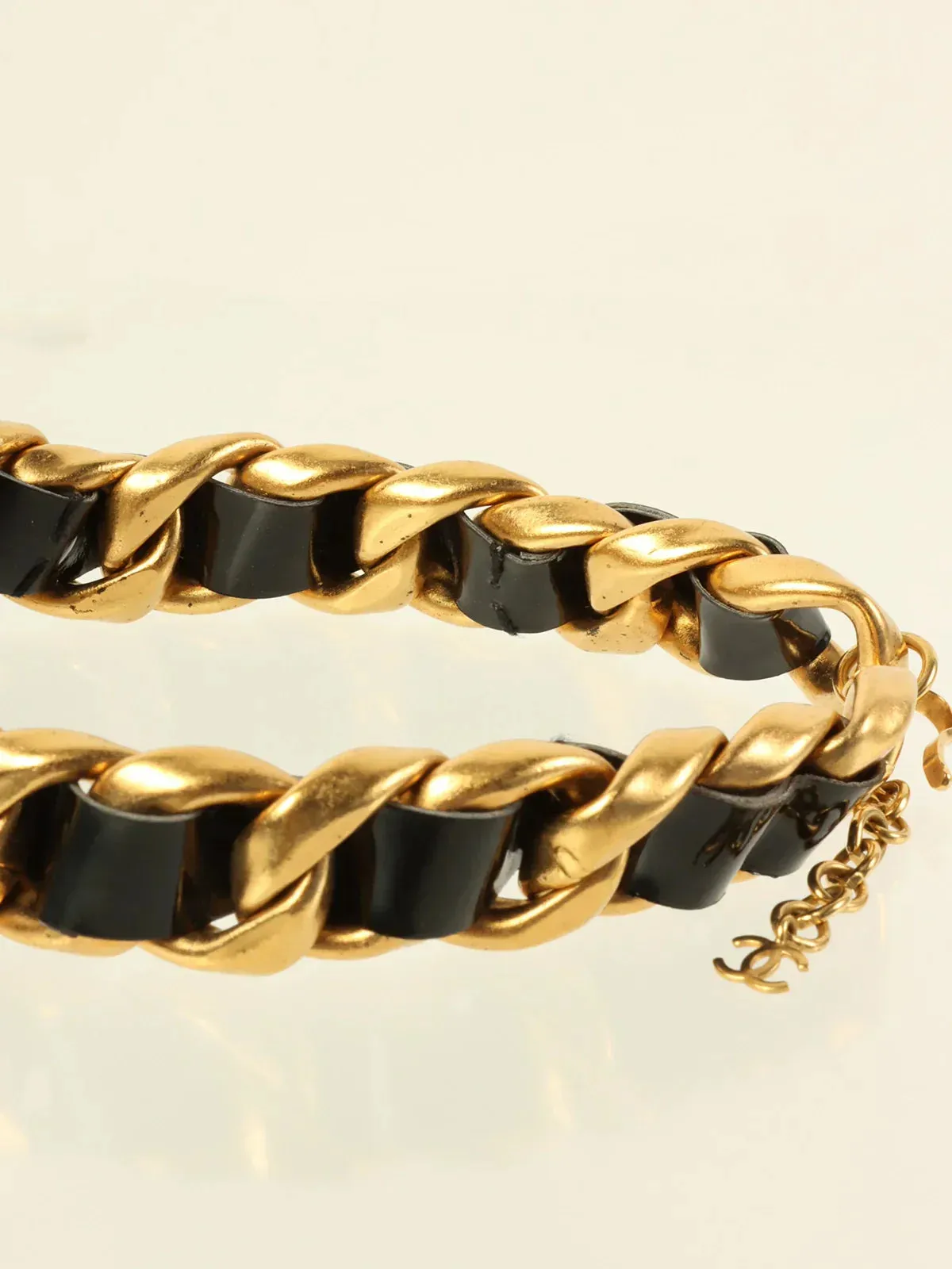 CHANEL 1995 Made Rhinestone Round Cc Mark Chain Choker Gold/Black/Multi