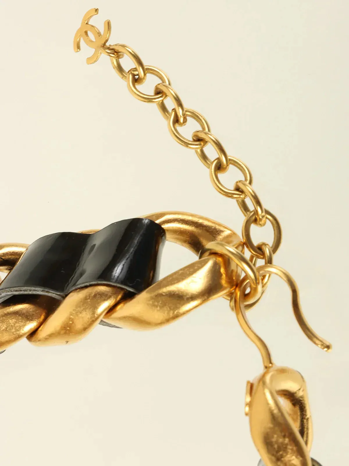 CHANEL 1995 Made Rhinestone Round Cc Mark Chain Choker Gold/Black/Multi