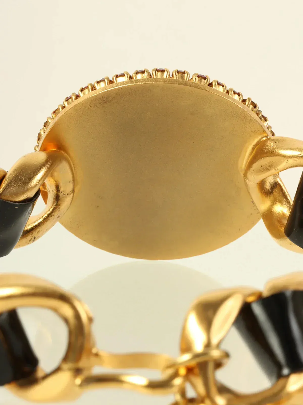 CHANEL 1995 Made Rhinestone Round Cc Mark Chain Choker Gold/Black/Multi