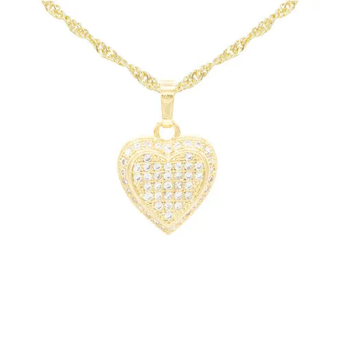 Cubic Zirconia 14K Gold Filled Circled Heart Pendant Necklace Set