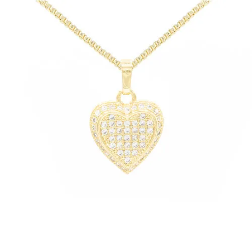 Cubic Zirconia 14K Gold Filled Circled Heart Pendant Necklace Set