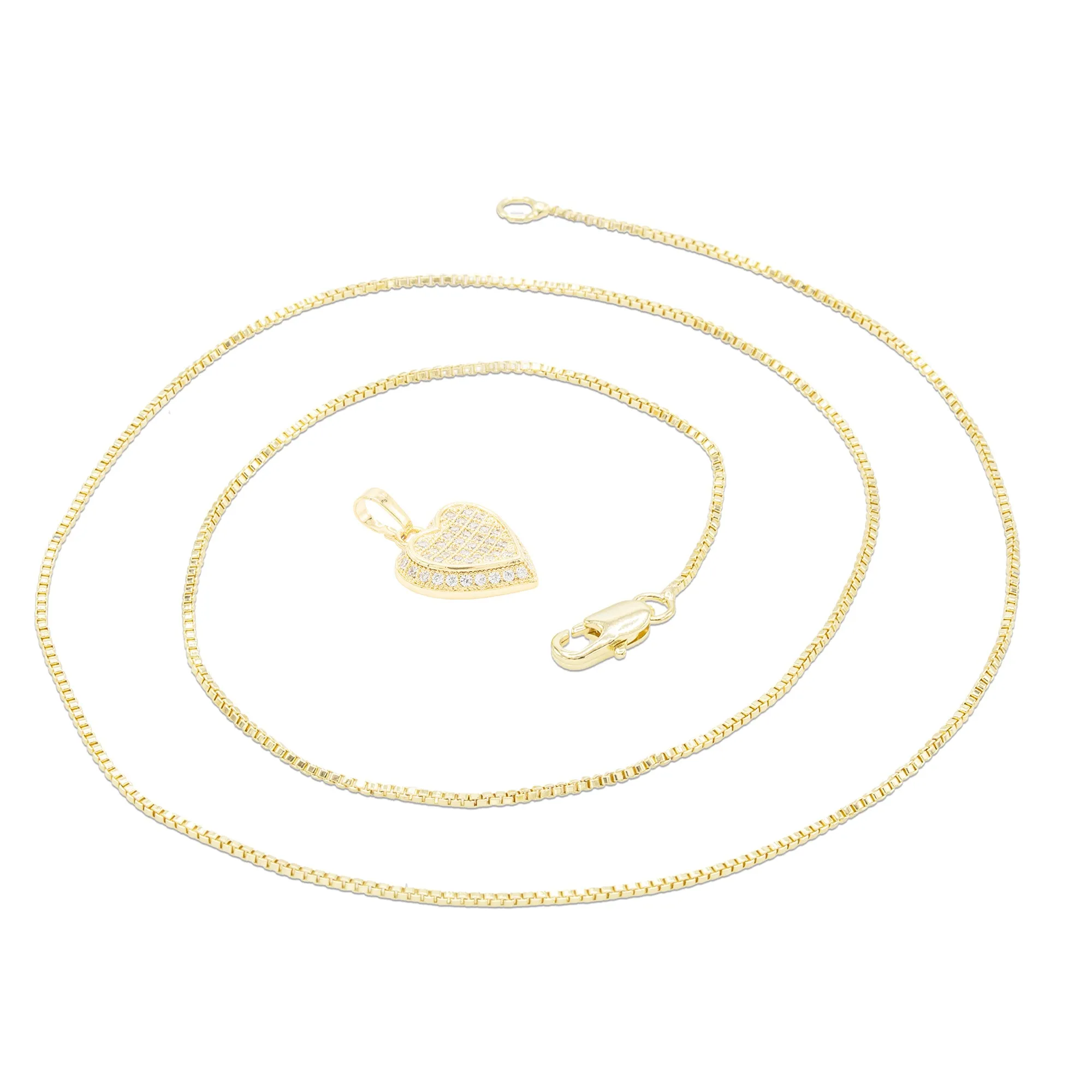 Cubic Zirconia 14K Gold Filled Circled Heart Pendant Necklace Set