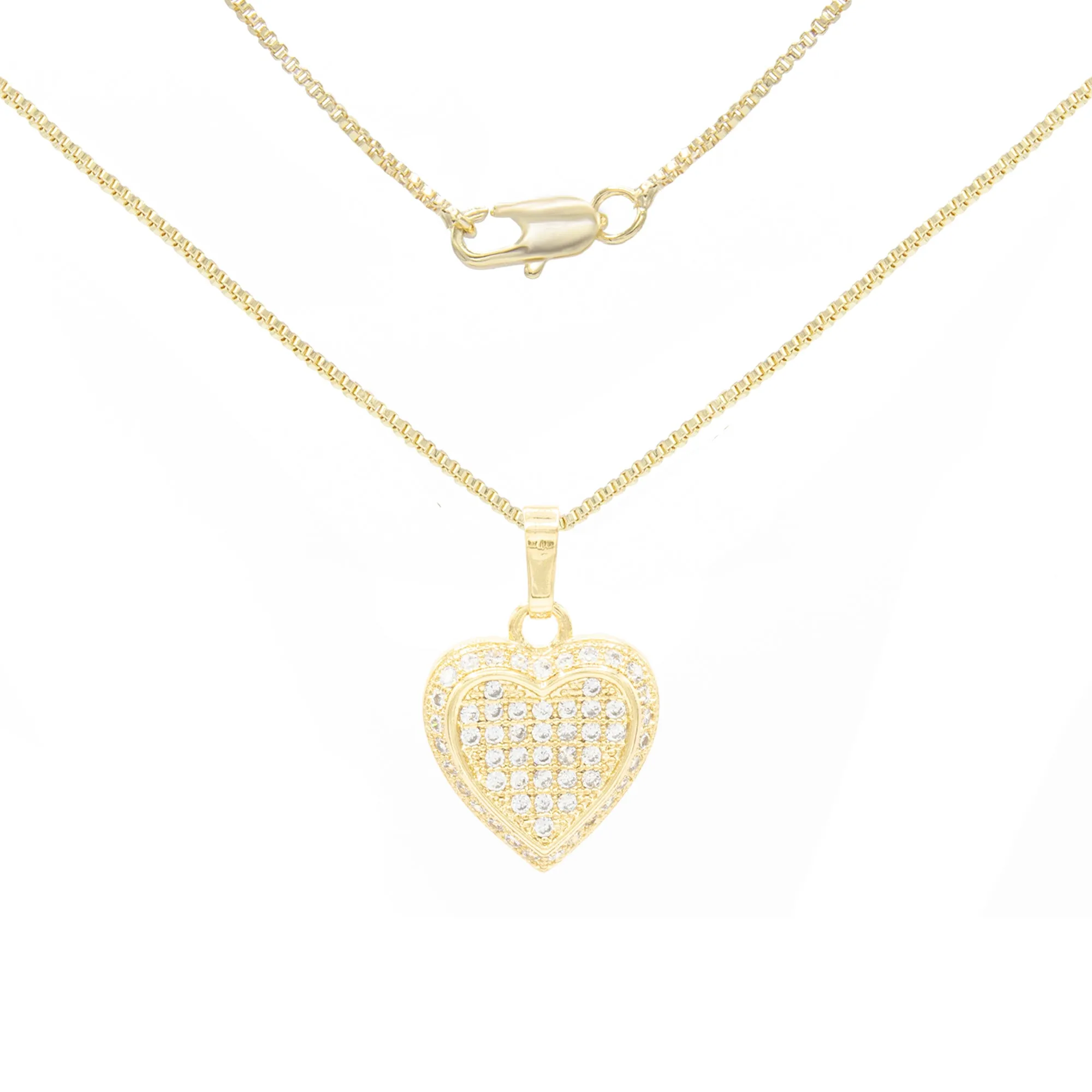 Cubic Zirconia 14K Gold Filled Circled Heart Pendant Necklace Set