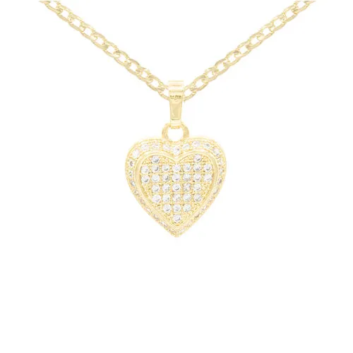 Cubic Zirconia 14K Gold Filled Circled Heart Pendant Necklace Set