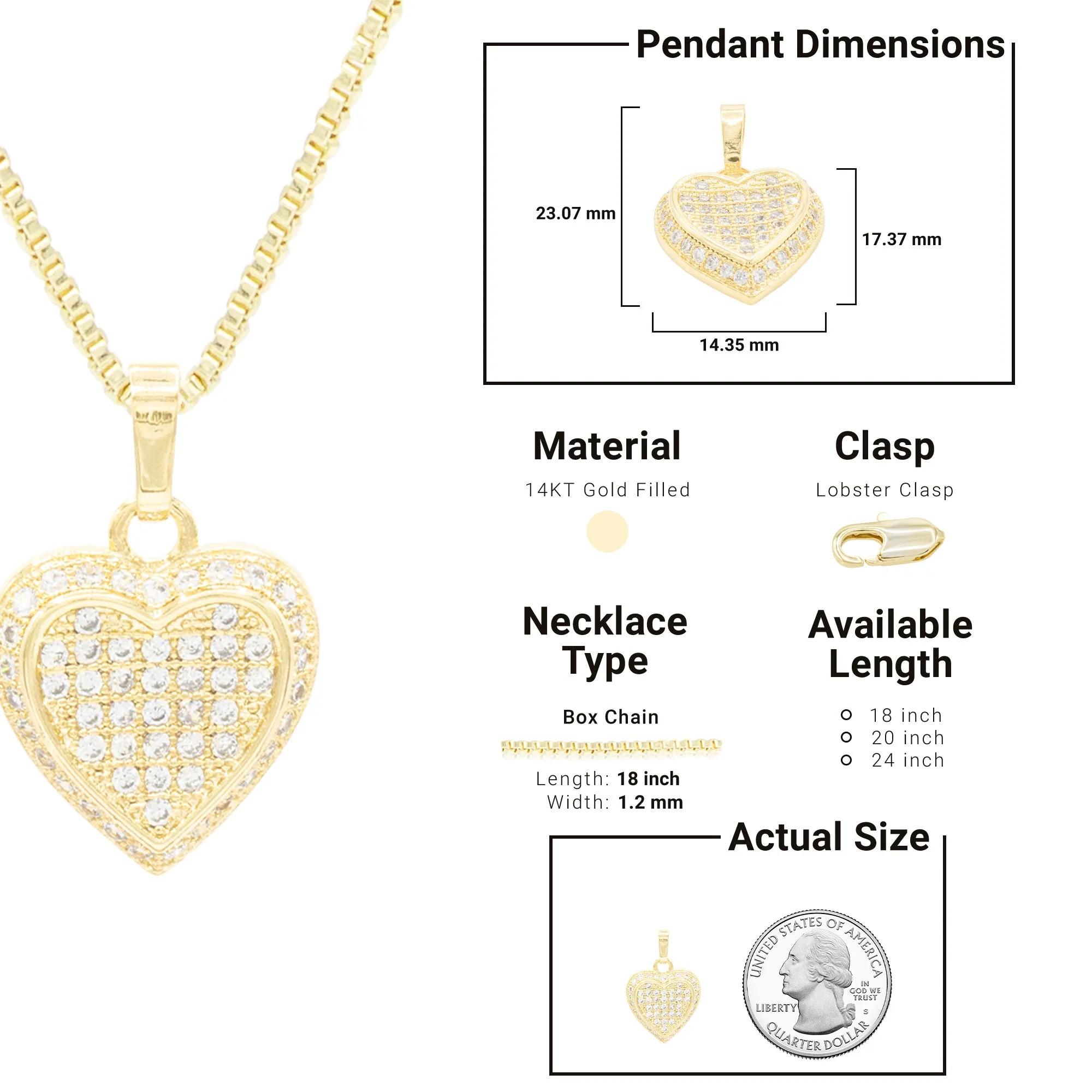 Cubic Zirconia 14K Gold Filled Circled Heart Pendant Necklace Set