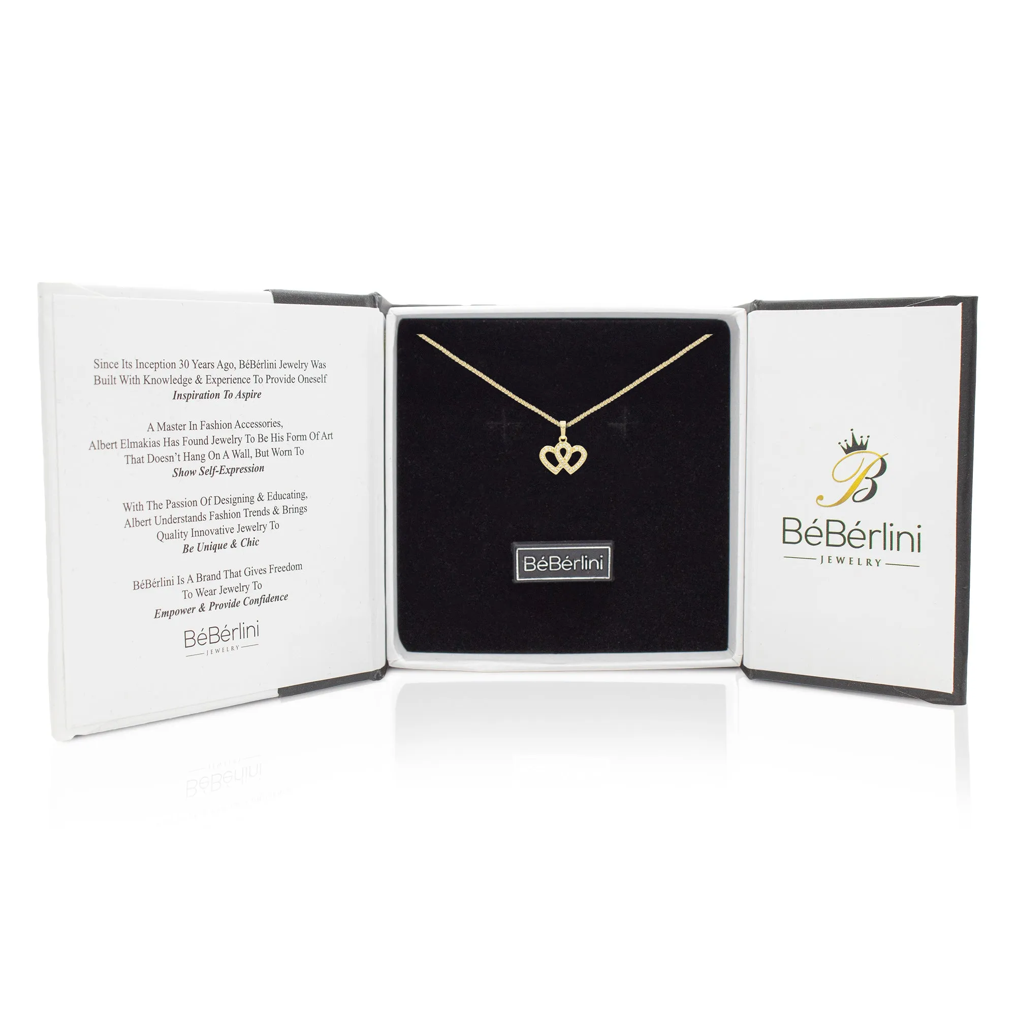 Cubic Zirconia 14K Gold Filled Connected Hearts Pendant Necklace Set