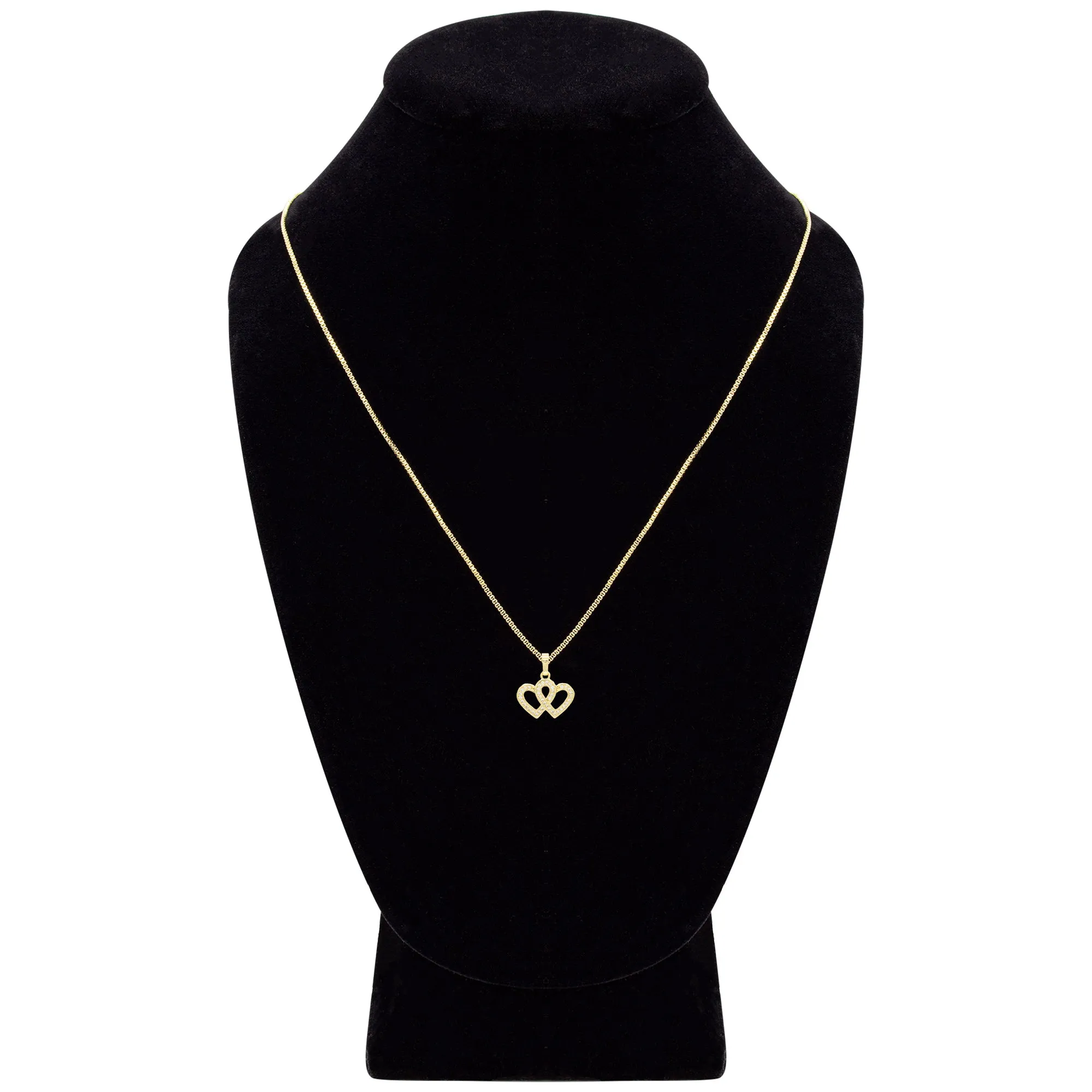 Cubic Zirconia 14K Gold Filled Connected Hearts Pendant Necklace Set