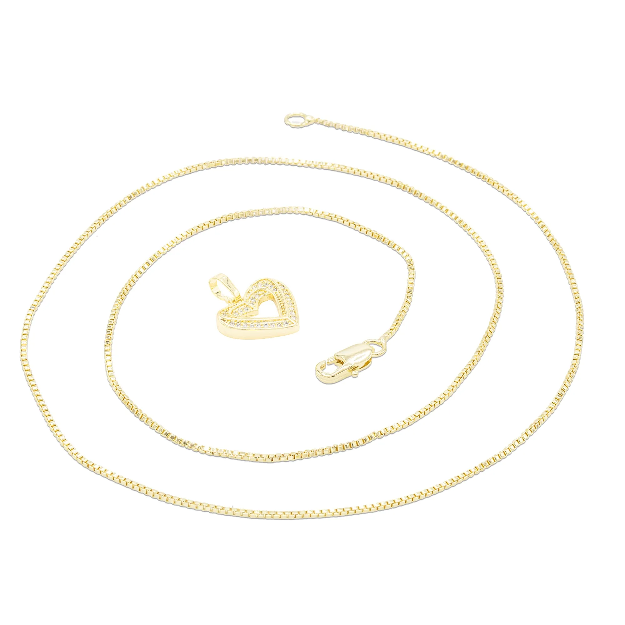 Cubic Zirconia 14K Gold Filled Double Layered Heart Pendant Necklace Set