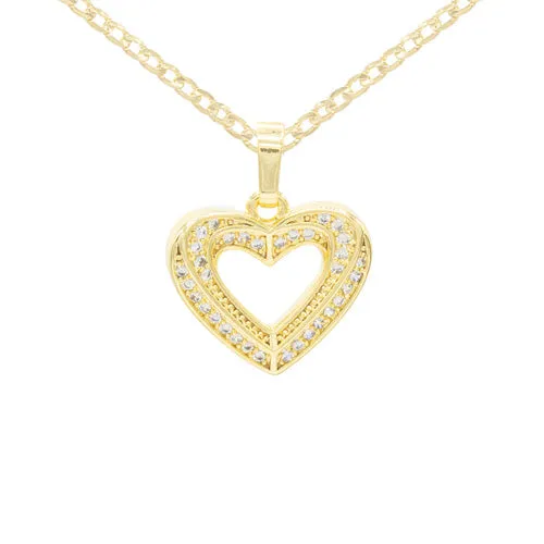Cubic Zirconia 14K Gold Filled Double Layered Heart Pendant Necklace Set
