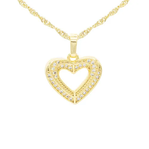 Cubic Zirconia 14K Gold Filled Double Layered Heart Pendant Necklace Set