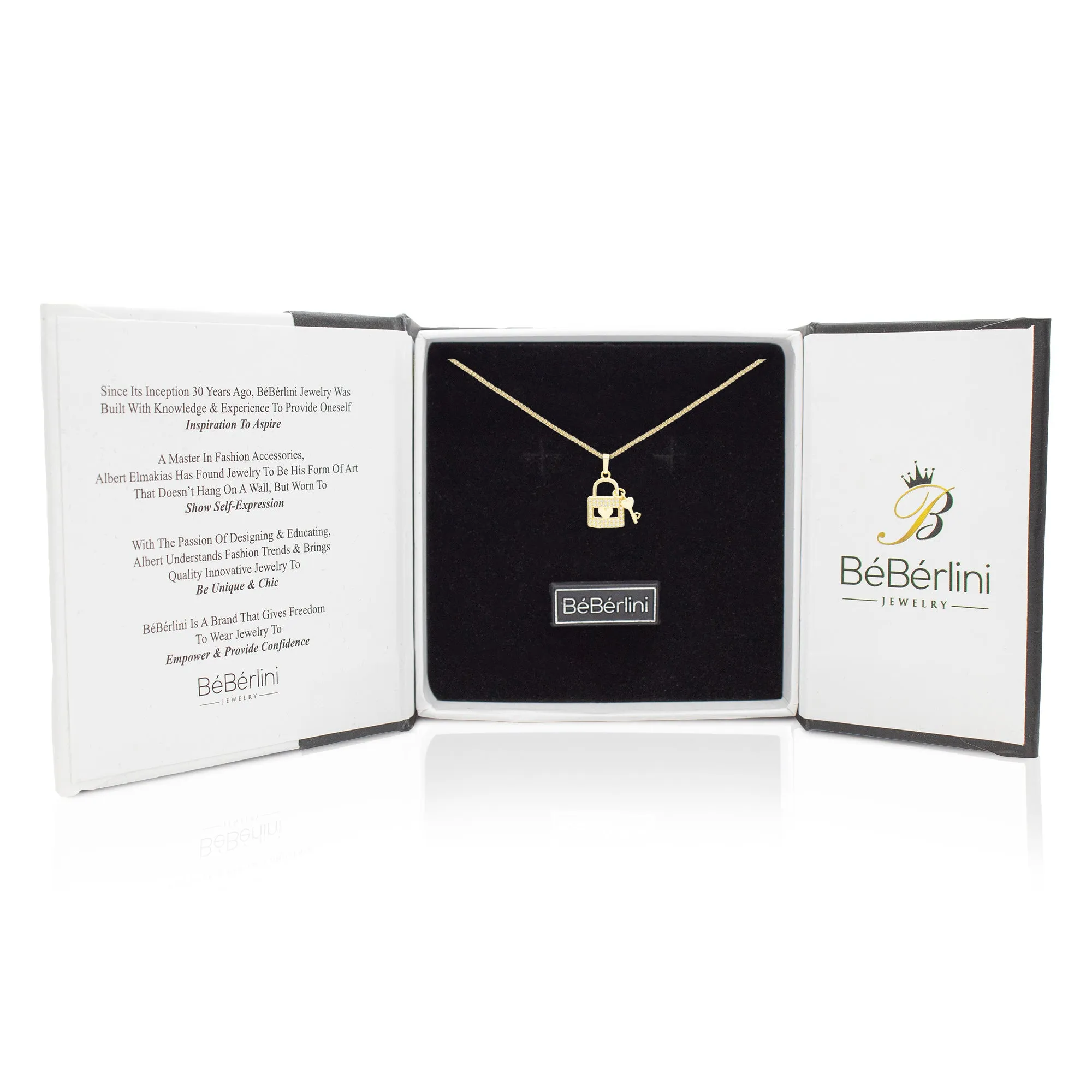 Cubic Zirconia 14K Gold Filled Lock Heart Key Pendant Necklace Set