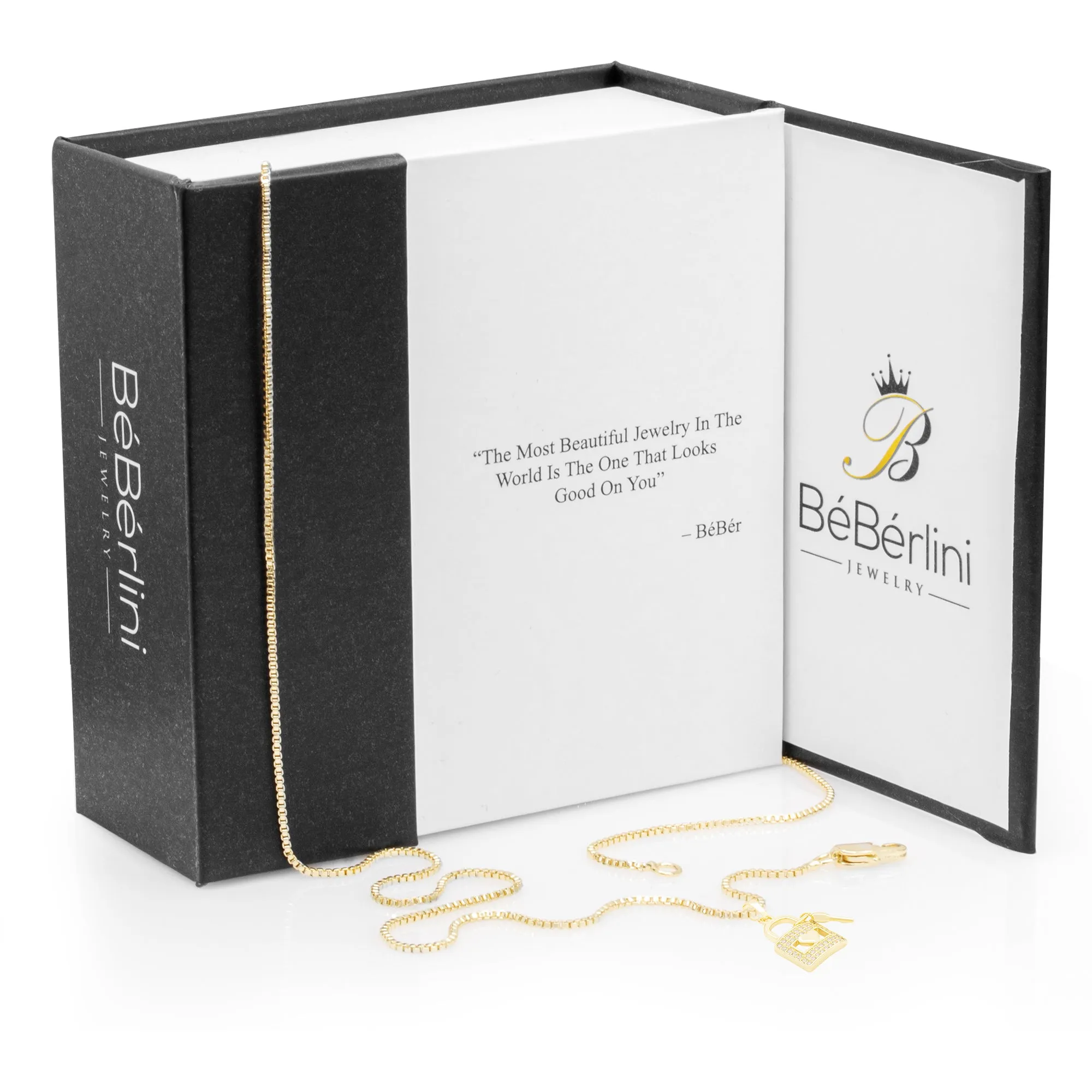 Cubic Zirconia 14K Gold Filled Lock Heart Key Pendant Necklace Set