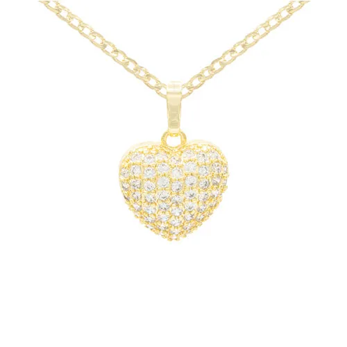 Cubic Zirconia 14K Gold Filled Voluminous Heart Pendant Necklace Set