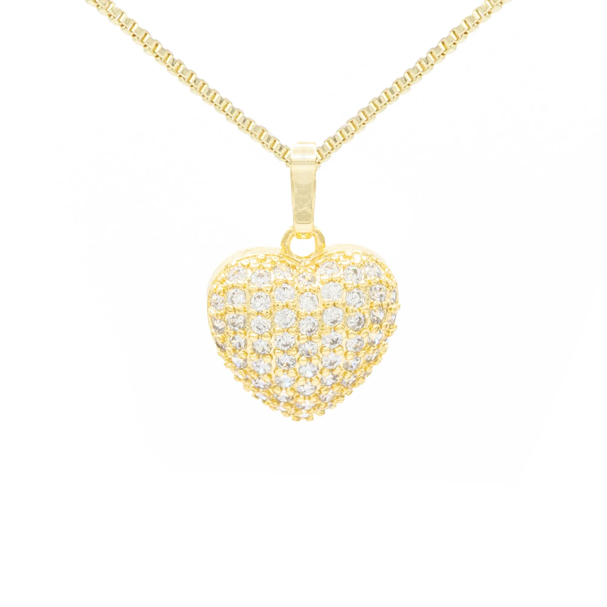Cubic Zirconia 14K Gold Filled Voluminous Heart Pendant Necklace Set