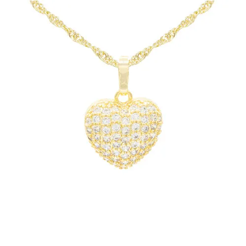 Cubic Zirconia 14K Gold Filled Voluminous Heart Pendant Necklace Set