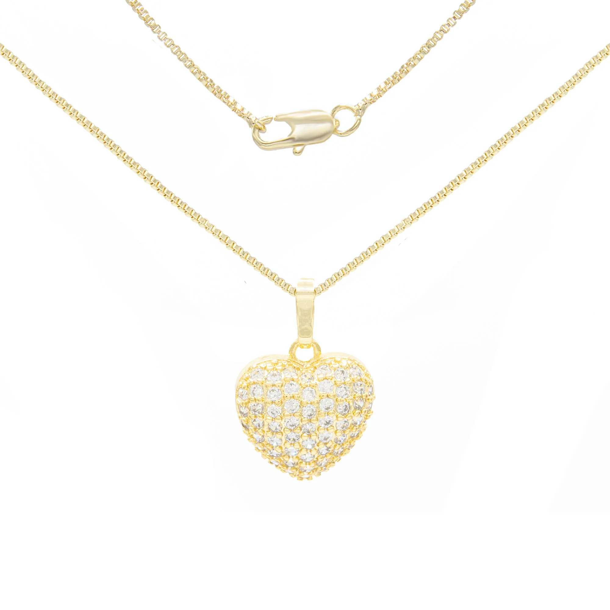 Cubic Zirconia 14K Gold Filled Voluminous Heart Pendant Necklace Set