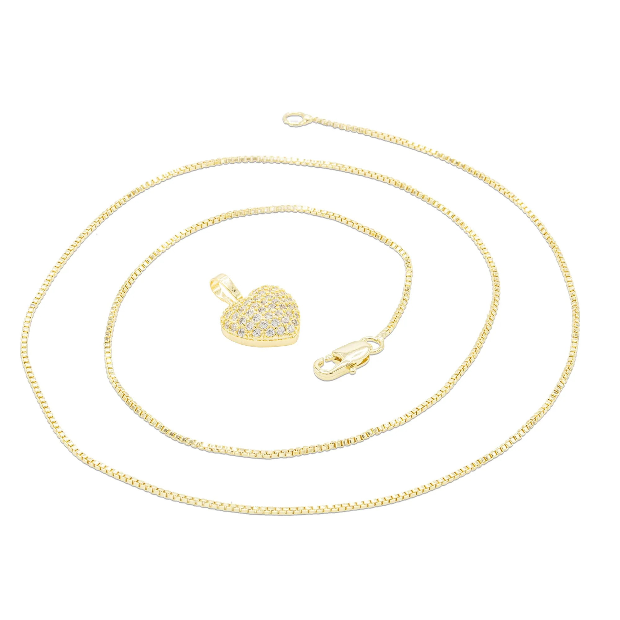 Cubic Zirconia 14K Gold Filled Voluminous Heart Pendant Necklace Set