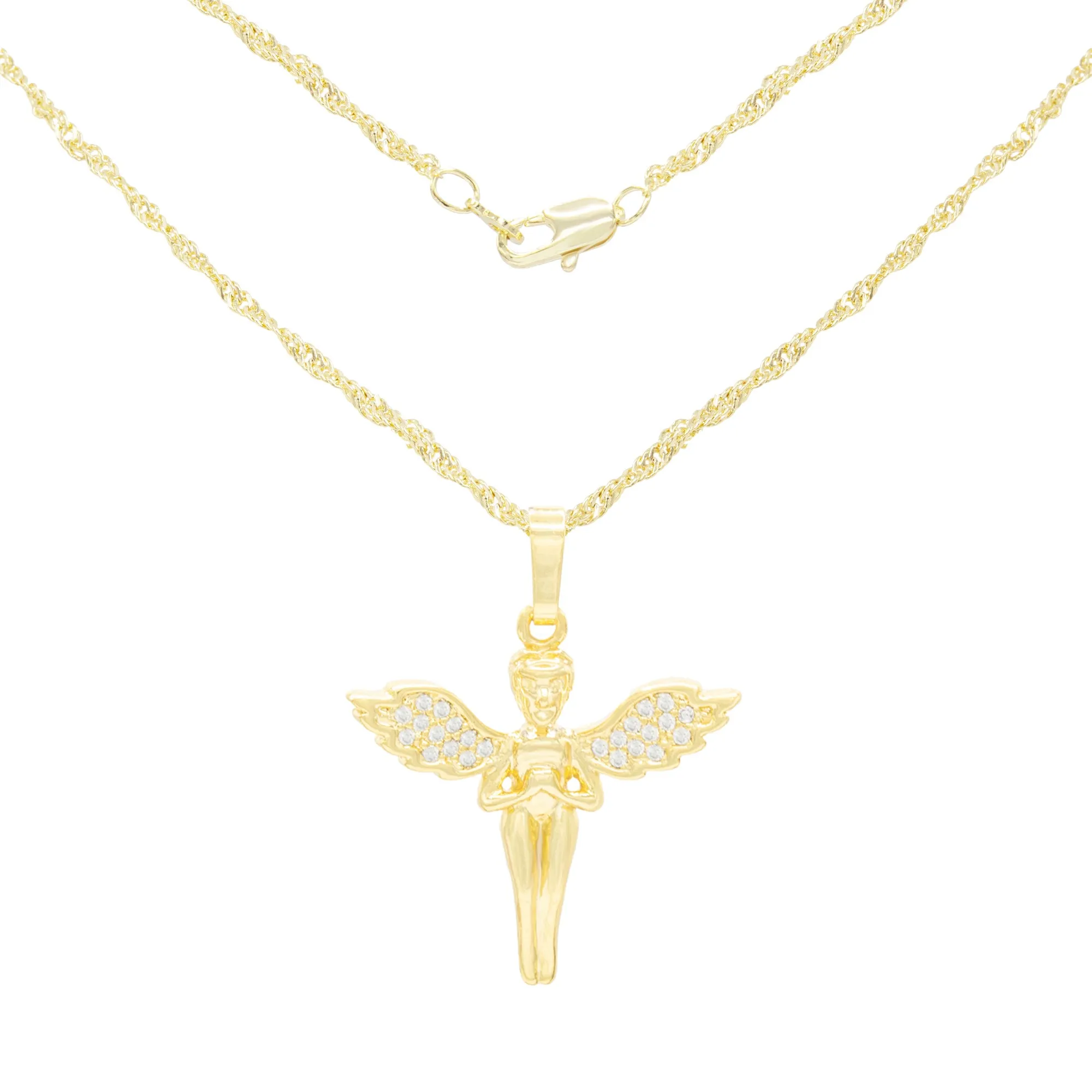 Cubic Zirconia Angel Pendant 14K Gold Filled Necklace Set