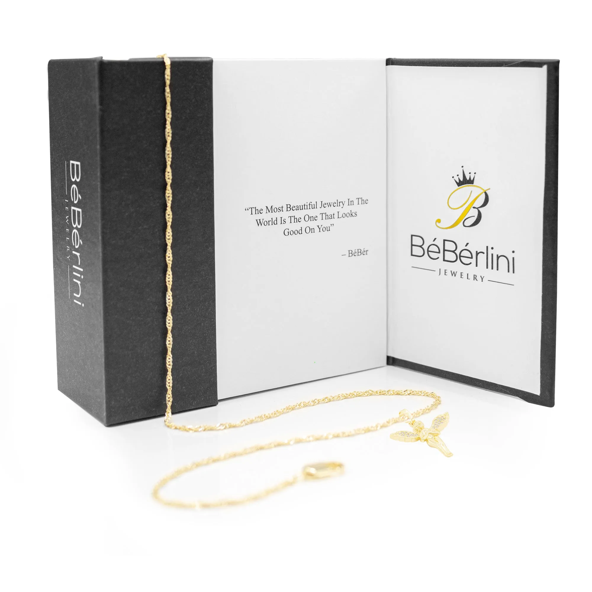 Cubic Zirconia Angel Pendant 14K Gold Filled Necklace Set