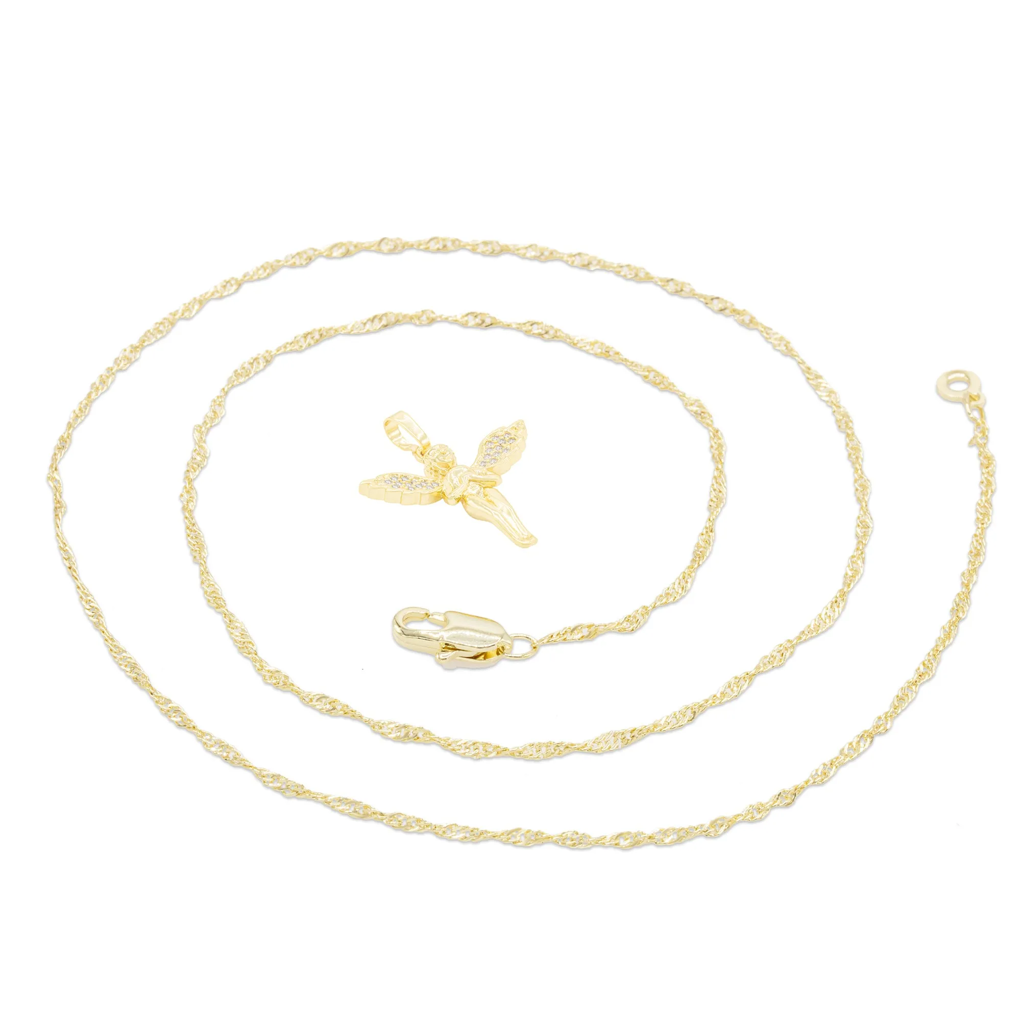 Cubic Zirconia Angel Pendant 14K Gold Filled Necklace Set