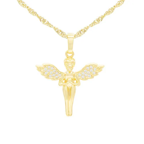 Cubic Zirconia Angel Pendant 14K Gold Filled Necklace Set