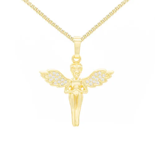 Cubic Zirconia Angel Pendant 14K Gold Filled Necklace Set
