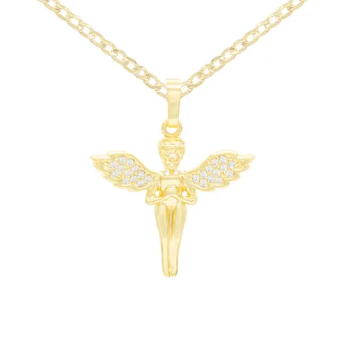 Cubic Zirconia Angel Pendant 14K Gold Filled Necklace Set