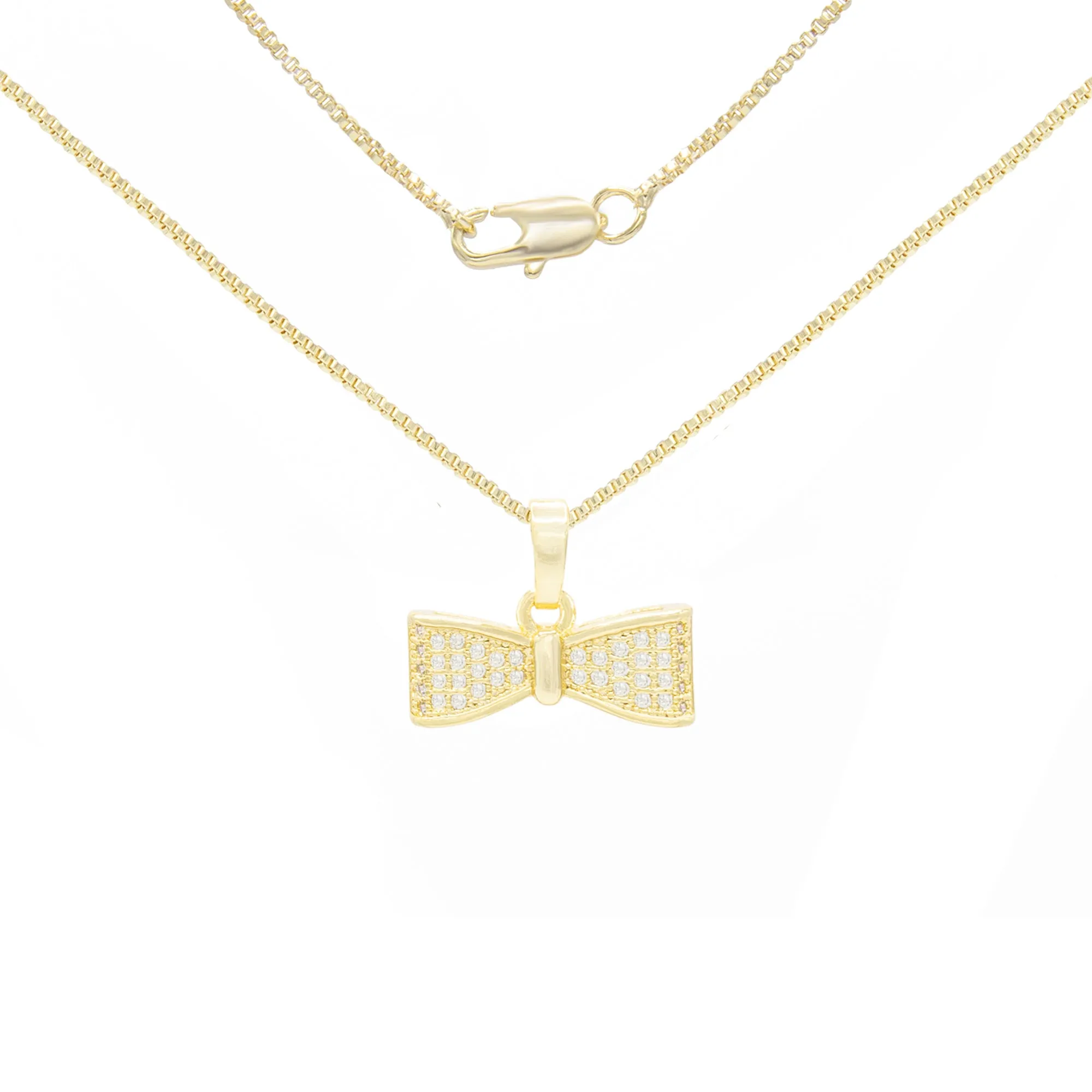 Cubic Zirconia Bow Tie Pendant 14K Gold Filled Necklace Set