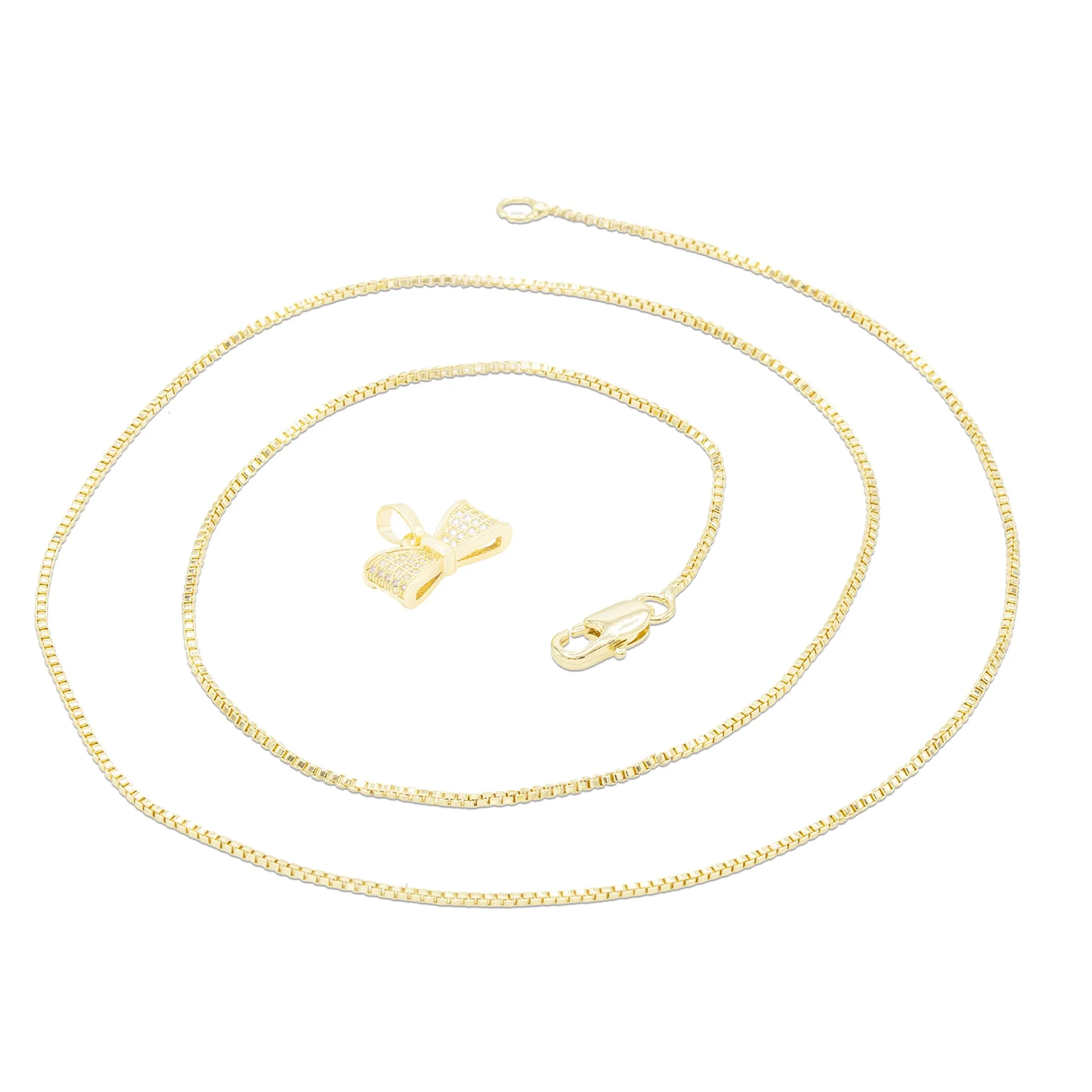 Cubic Zirconia Bow Tie Pendant 14K Gold Filled Necklace Set