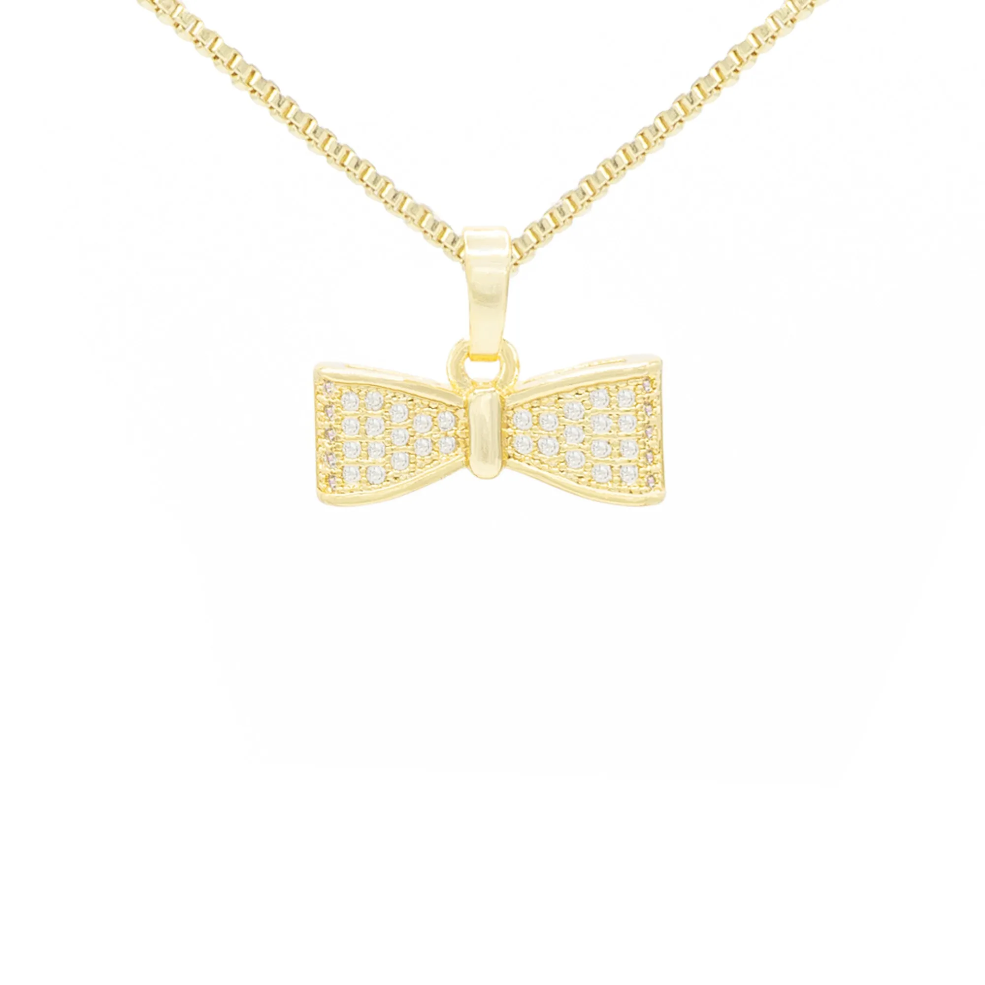 Cubic Zirconia Bow Tie Pendant 14K Gold Filled Necklace Set