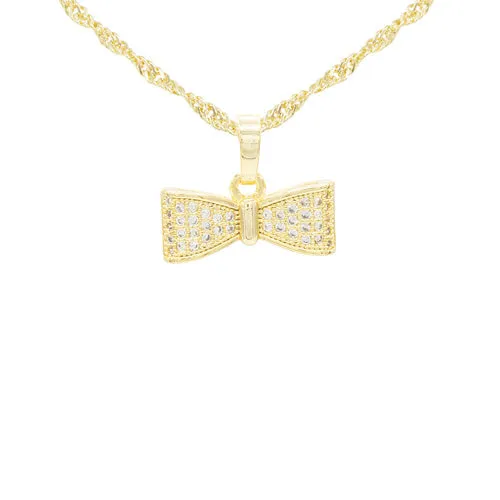Cubic Zirconia Bow Tie Pendant 14K Gold Filled Necklace Set