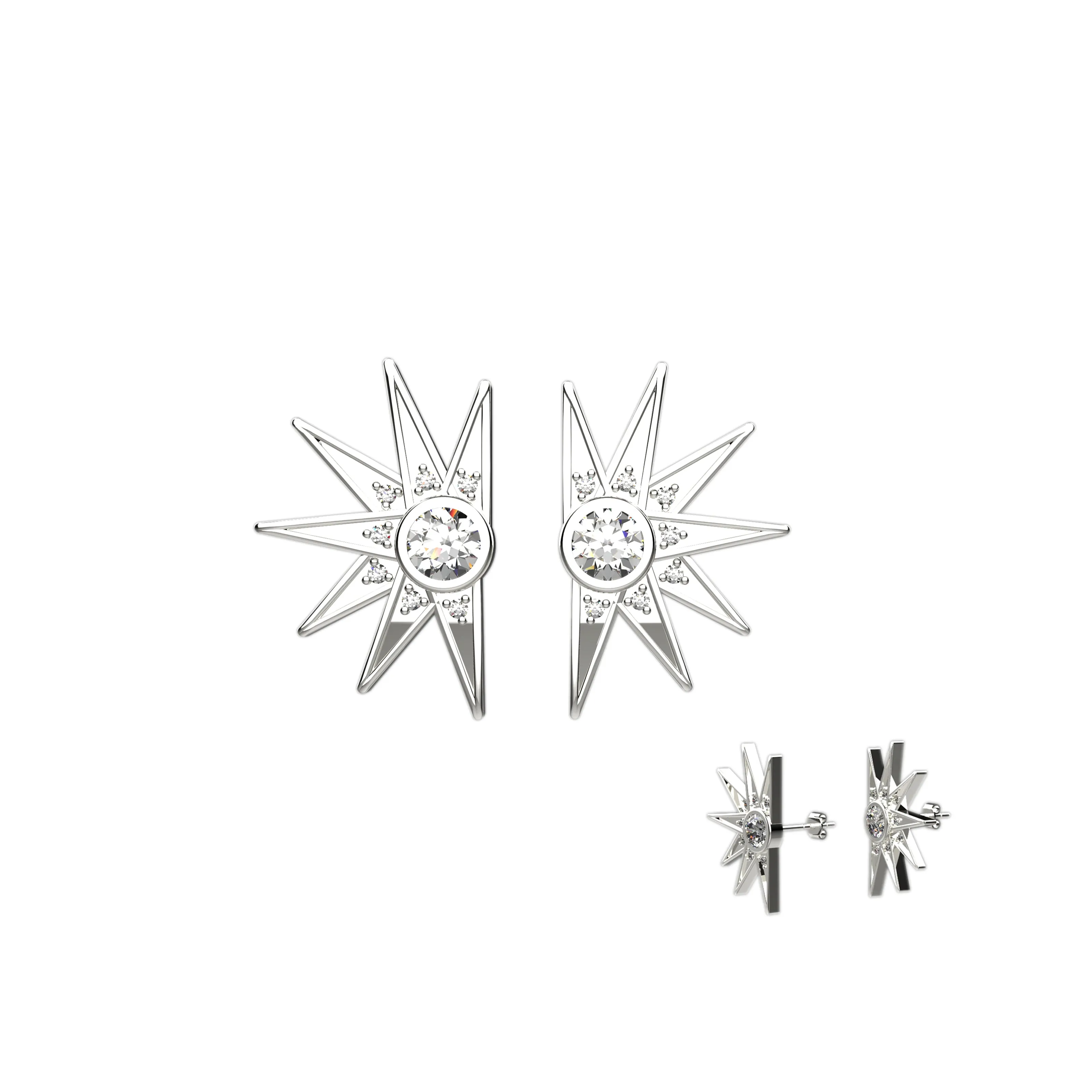CZ Half Sun Stud Earrings