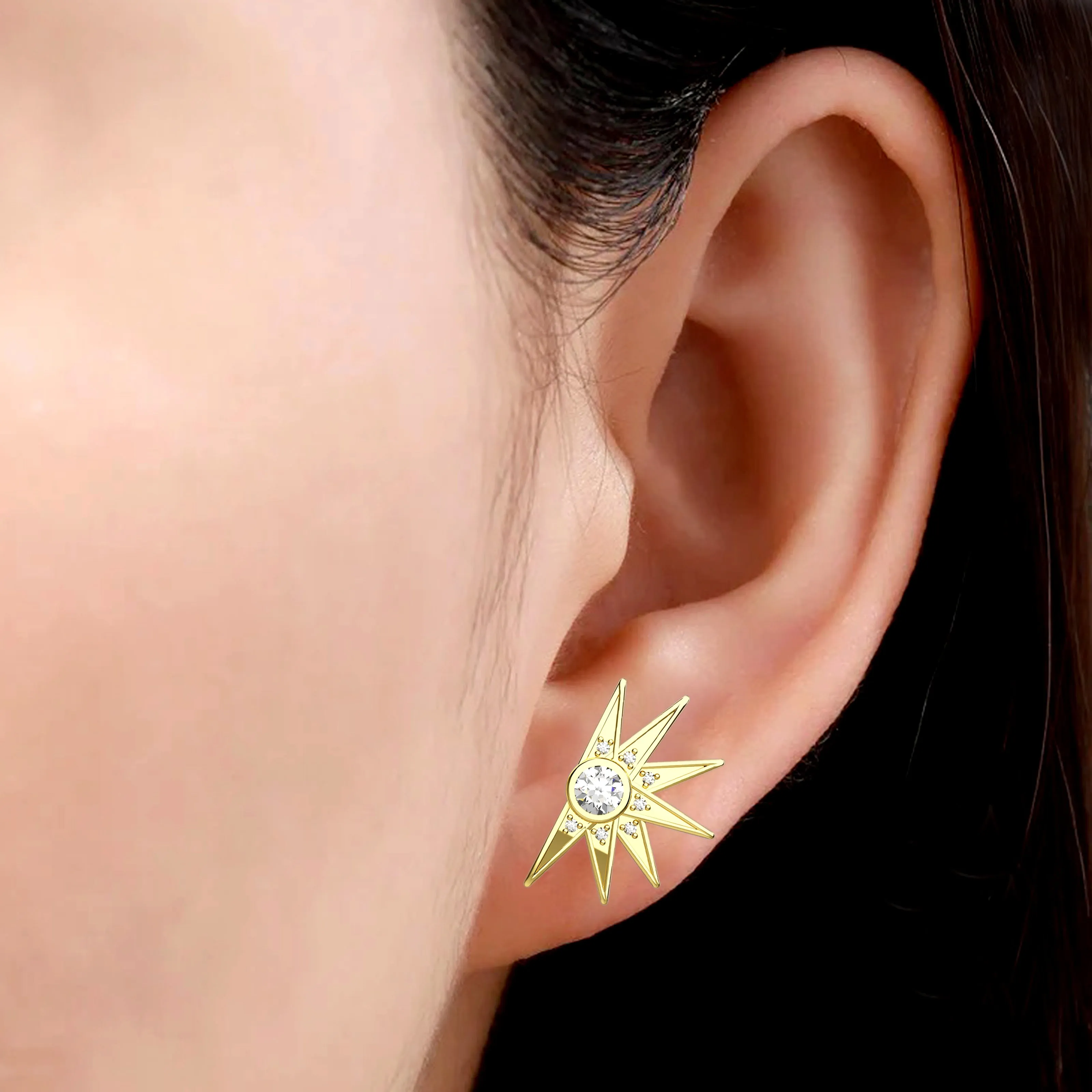 CZ Half Sun Stud Earrings