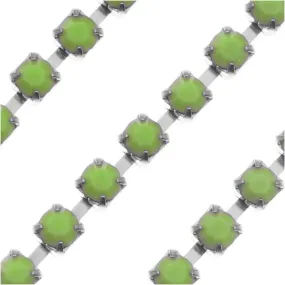 Czech Crystal Rhinestone Cup Chain, 18SS, Green Opal/Silver Plated, by the Foot